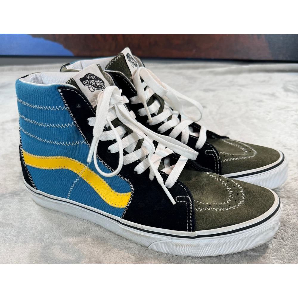 Vans Mens Sk8-Hi Patchwork High Top Sneakers Blue Green Black Mens 7 Womens 8.5